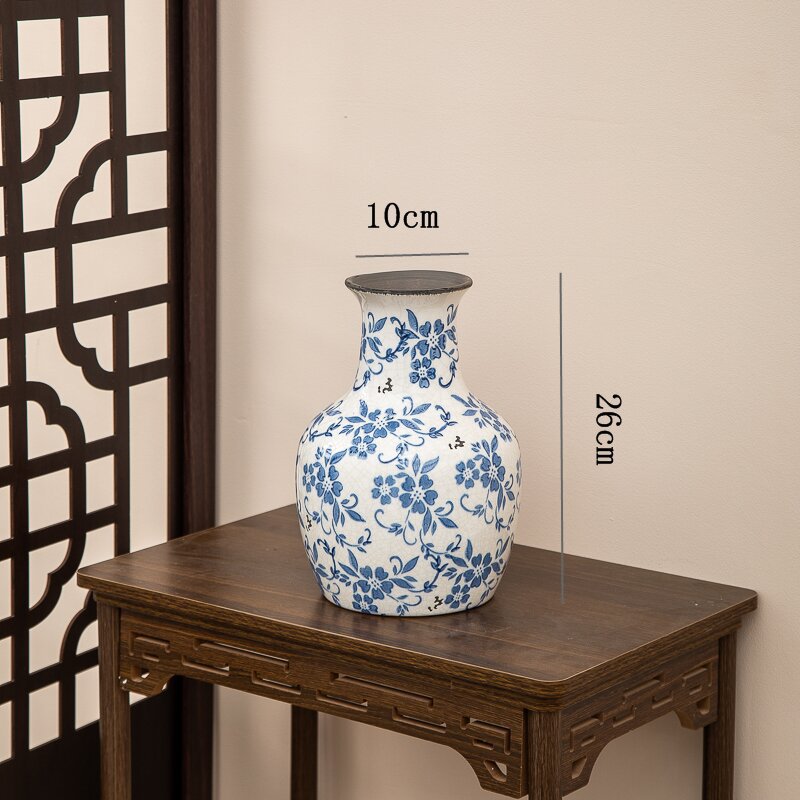 New Chinese style blue and white porcelain ceramic vase vintage ice cracked ornament for living room
