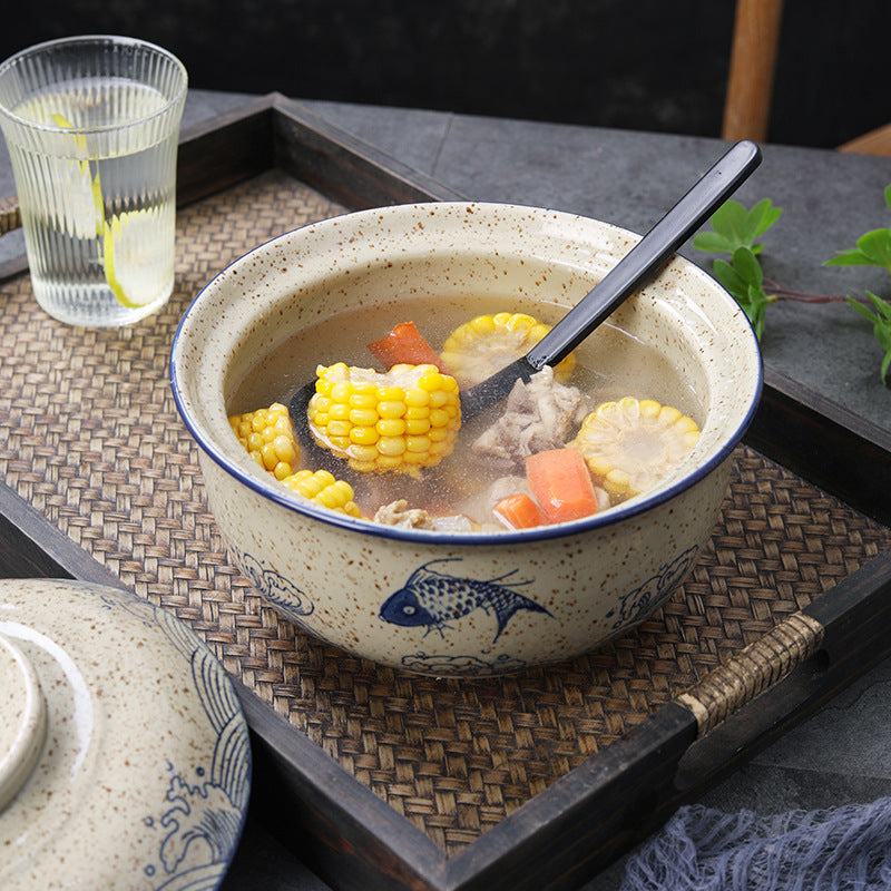 Ceramic instant noodle bowl, Chinese household tableware with lid