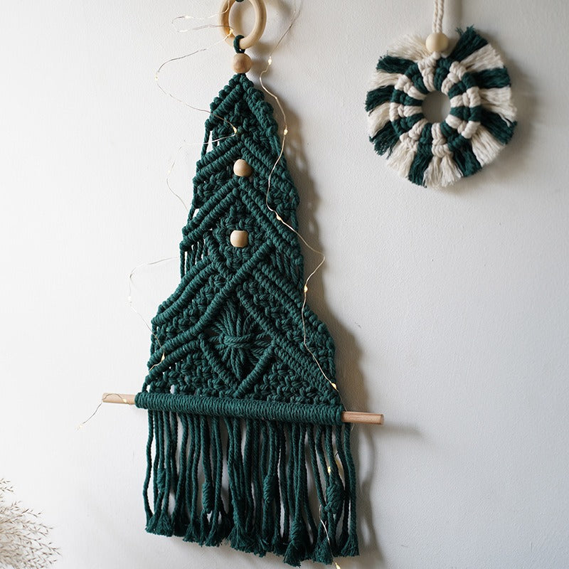 INS Nordic style hand woven dark green Christmas tree pendant Bohemian wall hanging Christmas wall decoration