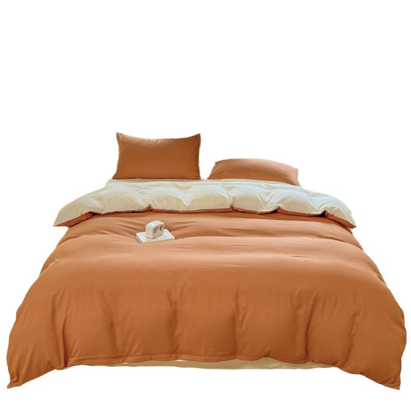 Solid Color Brushed Minimalist INS Style Four-Piece Bedding Set Quilt Cover and Sheet for Autumn and Winter Thickened Dormitory Use