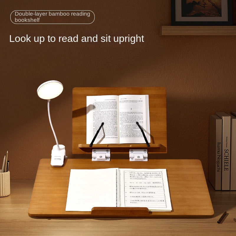 Double-Layer Writing Board,Adjustable Tilt Book Rack Wooden Reading Stand