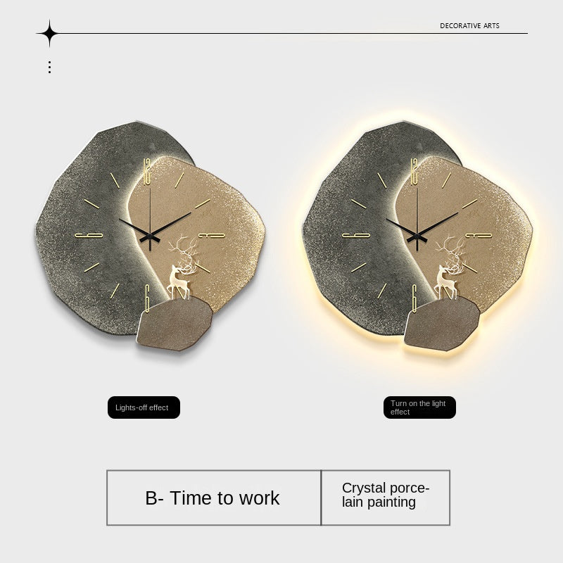 Modern Minimalist Wall Clock with Creative Design for Living Room, Wall Mounted Clock with Lamp and Decorative Art - Velora Home Deco