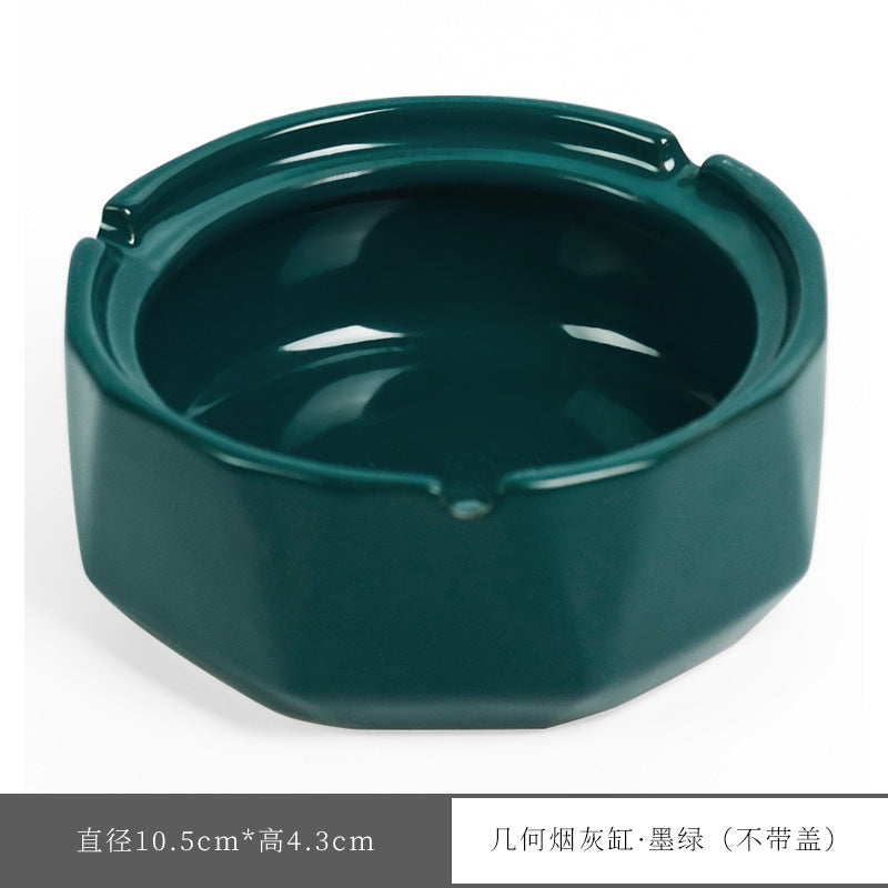 Simple ashtray with lid to prevent fly ash, suitable for home and office use, new Chinese style ceramic living room decoration, creative coffee table.