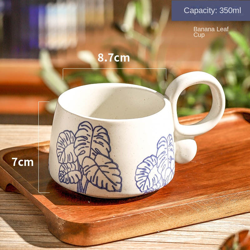 Hand drawn blue and white ceramic coffee cup office Japanese breakfast underglaze colored mug