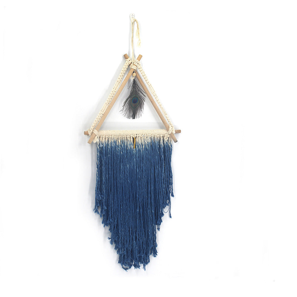 Nordic Creative Handwoven Tapestry Triangle Peacock Feather Home Wall Hanging Bohemian Tapestry