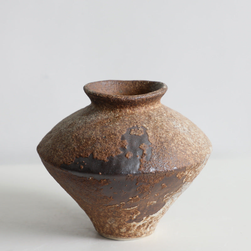 Wabi-Sabi Style Ceramic Vase, Rustic Pottery Flower Vase, Vintage Nostalgic Handmade Decoration for Cottage, Hotel, Zen Display, New Chinese Style