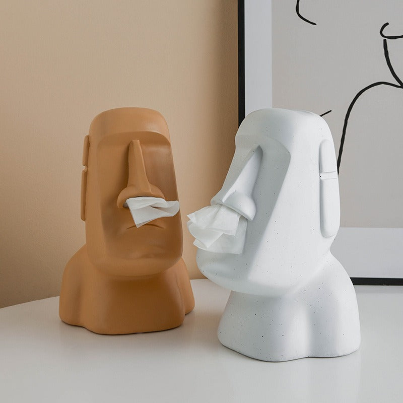 Moai Statue Island Statue Stone Paper Towel Drawing Paper Towel Tube Napkin Storage Mouth Paper Towel Box - Velora Home Deco