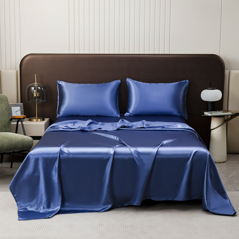 American Style Silk-Like Bedding Set with Fitted Sheet, Duvet Cover, Pillowcases, Extra Large Mattress Protector for Export