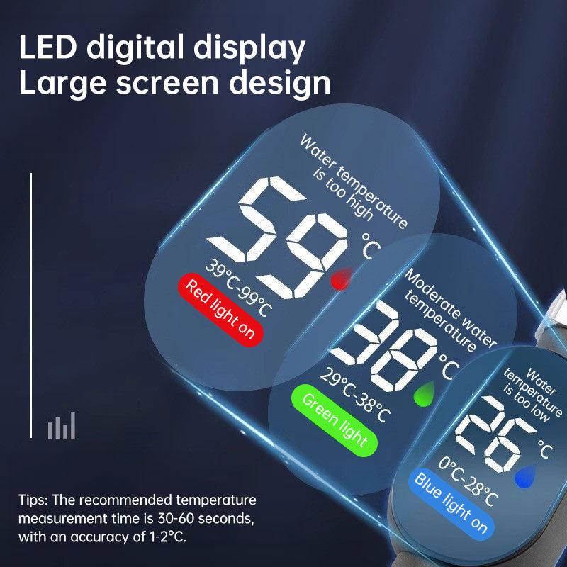 Black LED bathroom shower thermometer (0℃~99℃): accurate temp measurement, smart counter.