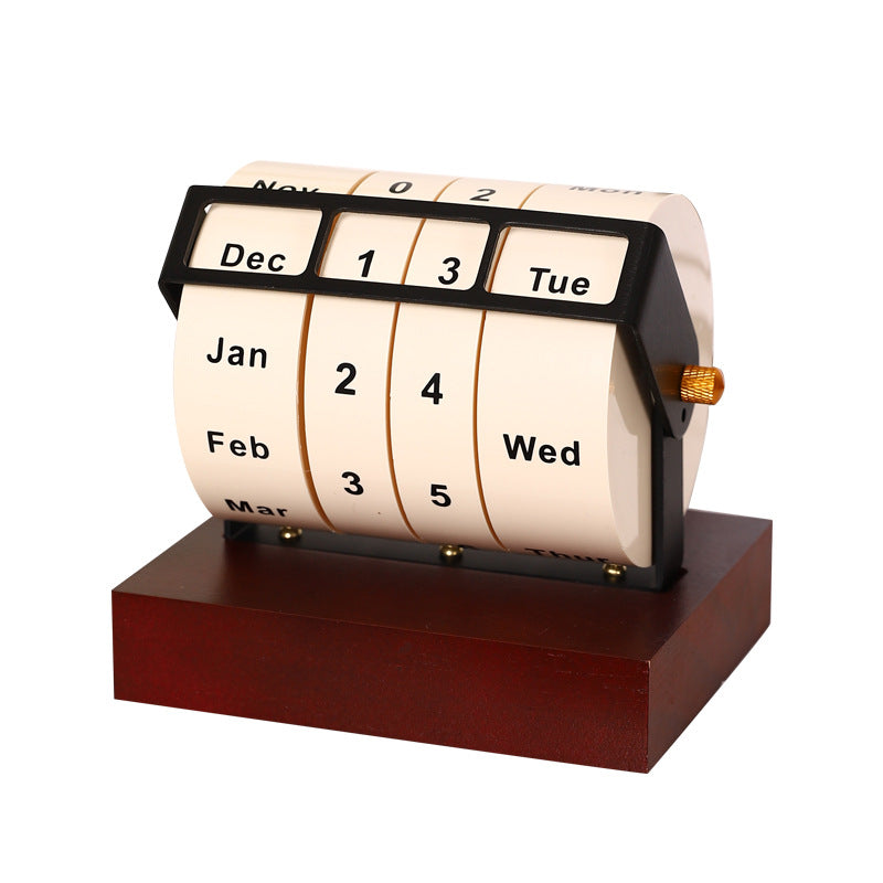 Creative Wooden Desk Calendar with Rotating Perpetual Calendar, Cute Desktop Decor for Office and Home