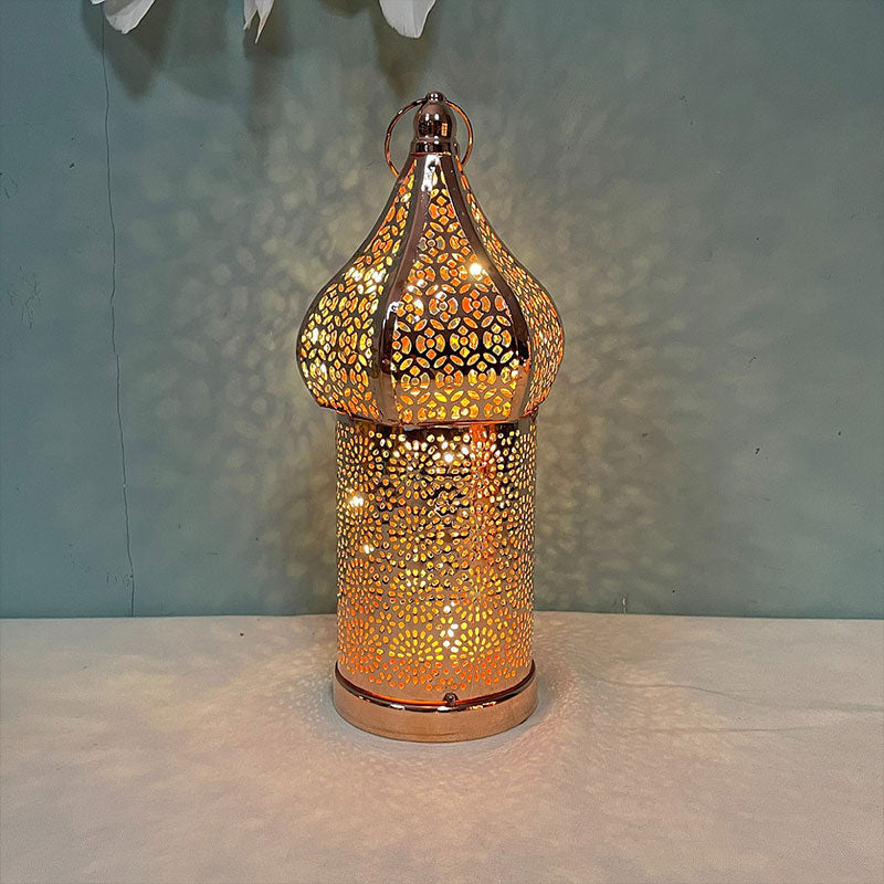 Moroccan-style Wrought Iron Decorative Lamp, Battery-operated LED Night Light, Vintage Mosque Lamp for Ramadan Events.
