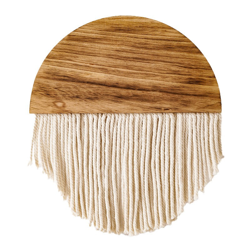 New modern minimalist tassel tapestry for Bohemian homestay living room decoration Handmade semi circular wooden tapestry
