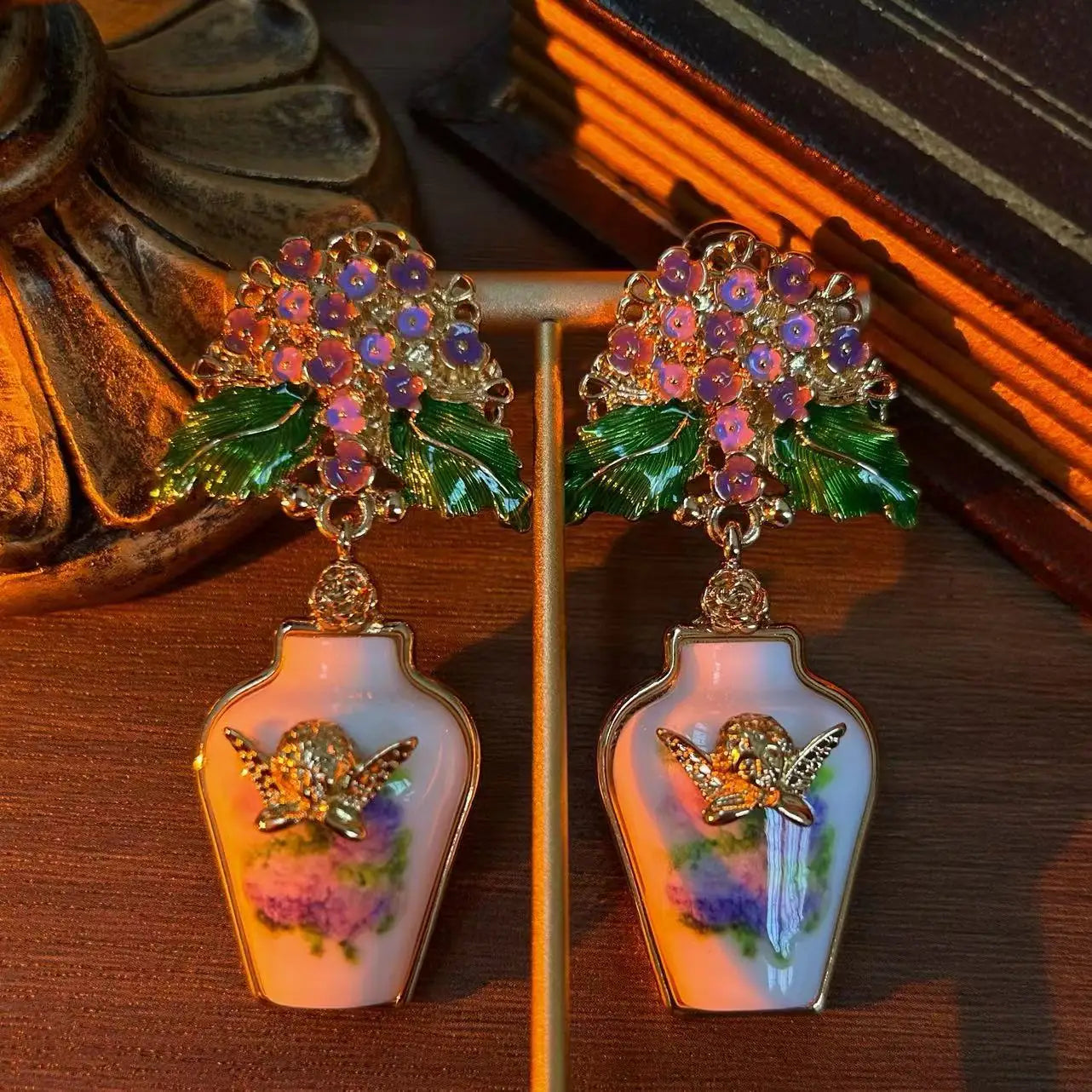 A bouquet of flowers cute sleeping angel vase vintage vintage antique palace enamel flower earrings - Velora Home Deco