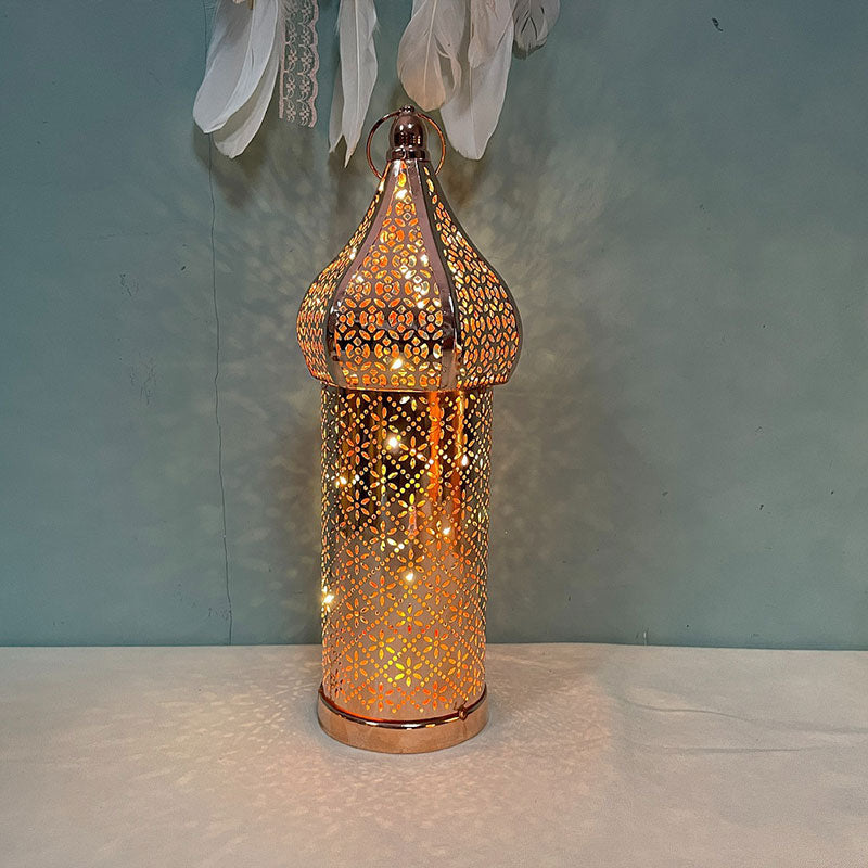 Moroccan-style Wrought Iron Decorative Lamp, Battery-operated LED Night Light, Vintage Mosque Lamp for Ramadan Events.