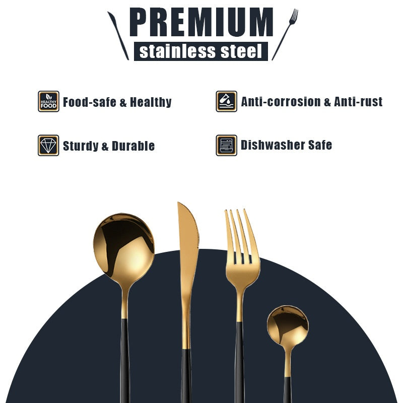 Cutlery Set Stainless Steel Knife Fork Set 24-Piece Tableware Set Golden Steak Knife Fork Spoon 6-Person Set
