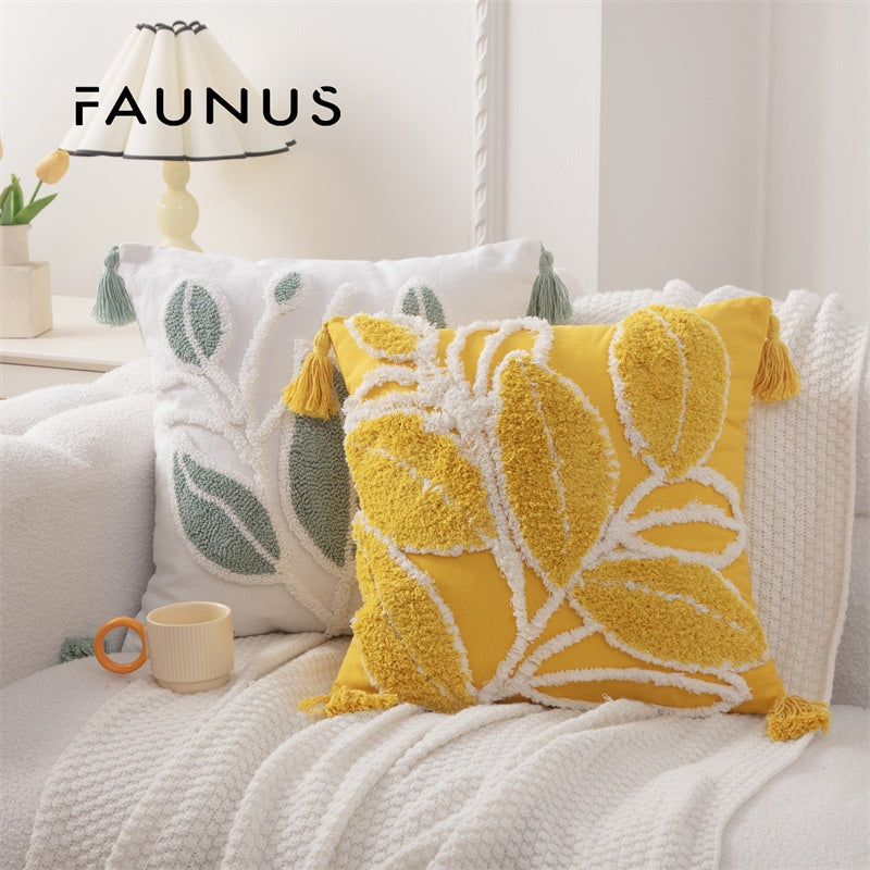 Style Leaf Tufted Ethnic Bohemian Moroccan Sofa Circle Velvet Embroidered Pillow Cushion
