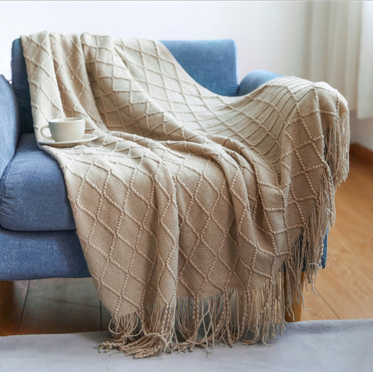 Diamond Flower Sofa Blanket Cover Blanket Bed End Blanket Knitted Air Conditioning Blanket Tassel Napping Blanket Multifunctional Decorative Blanket