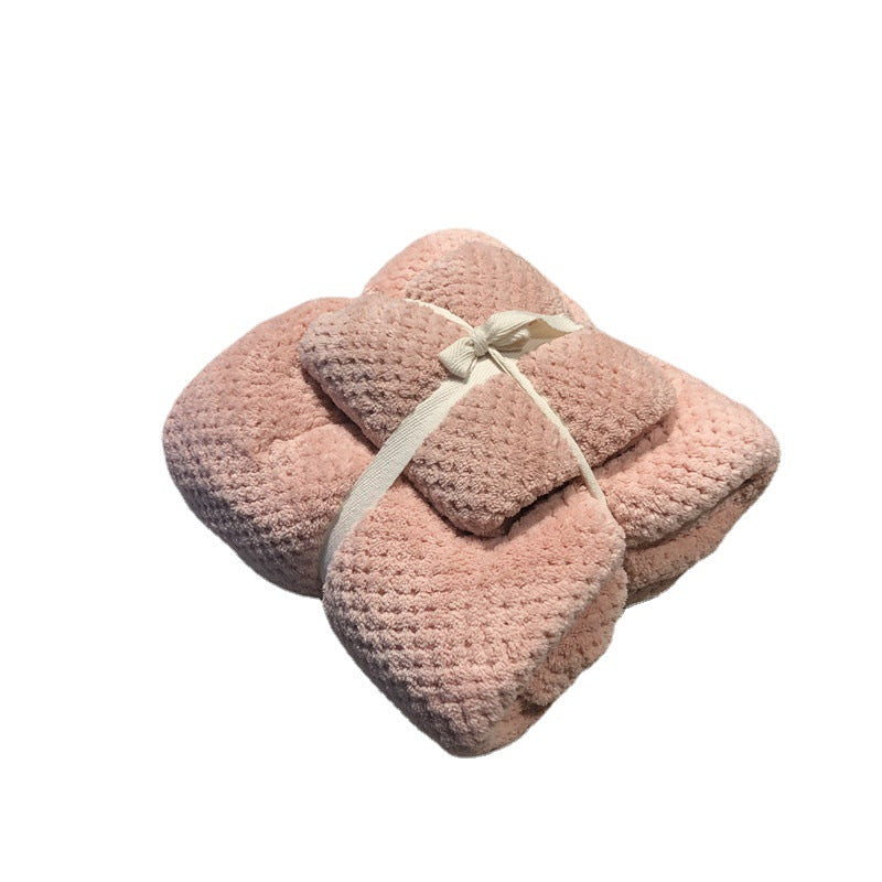Coral Fleece Pineapple Grid Absorbent Towel Bath Towel Combination Set - Velora Home Deco