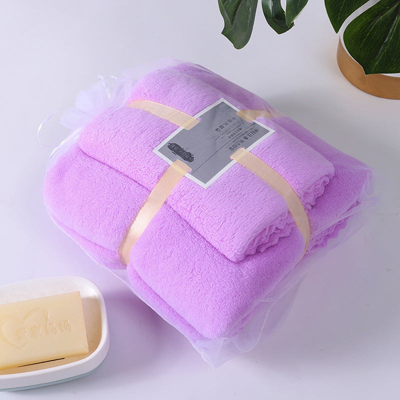 Coral Velvet Solid Color Towel Bath Towel Set Soft Absorbent Face Towel - Velora Home Deco