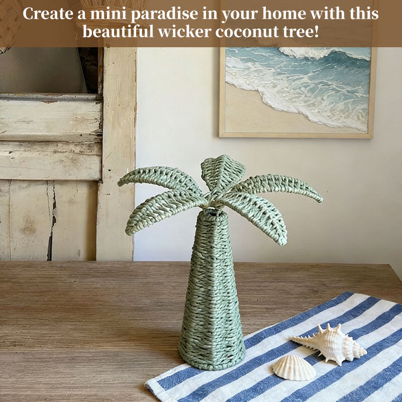 Handwoven Straw Flowers & Coconut Tree Sculpture, Boho Home Decor, Aesthetic Instagram Props for Photography