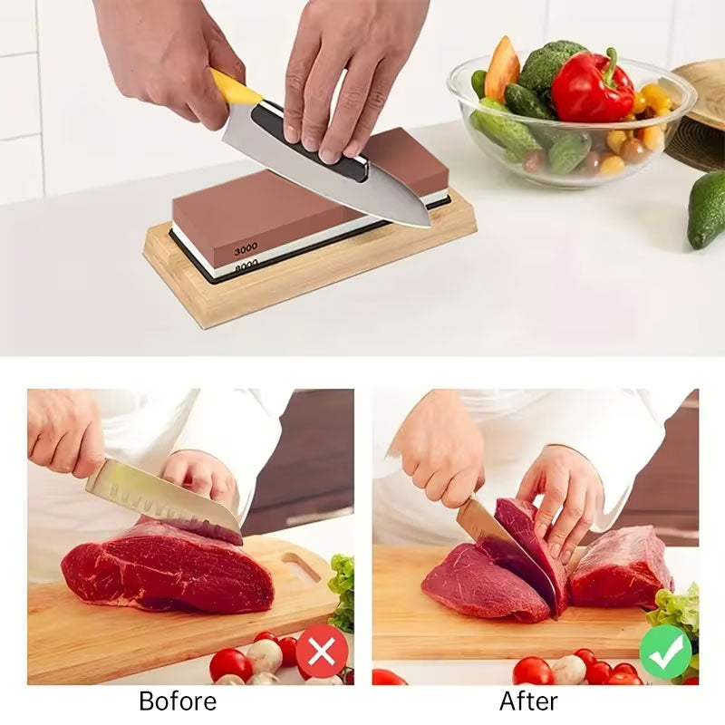 Premium Sharpening Stone - 400# / 1000# 3000# / 8000# Grit - Non-slip Base Knife Sharpener Cutting Tool