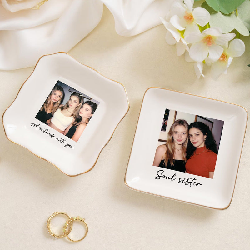 Personalized Photo Jewelry Tray Ceramic Jewelry Dish for Best Friend Jewelry Tray Wedding Gift