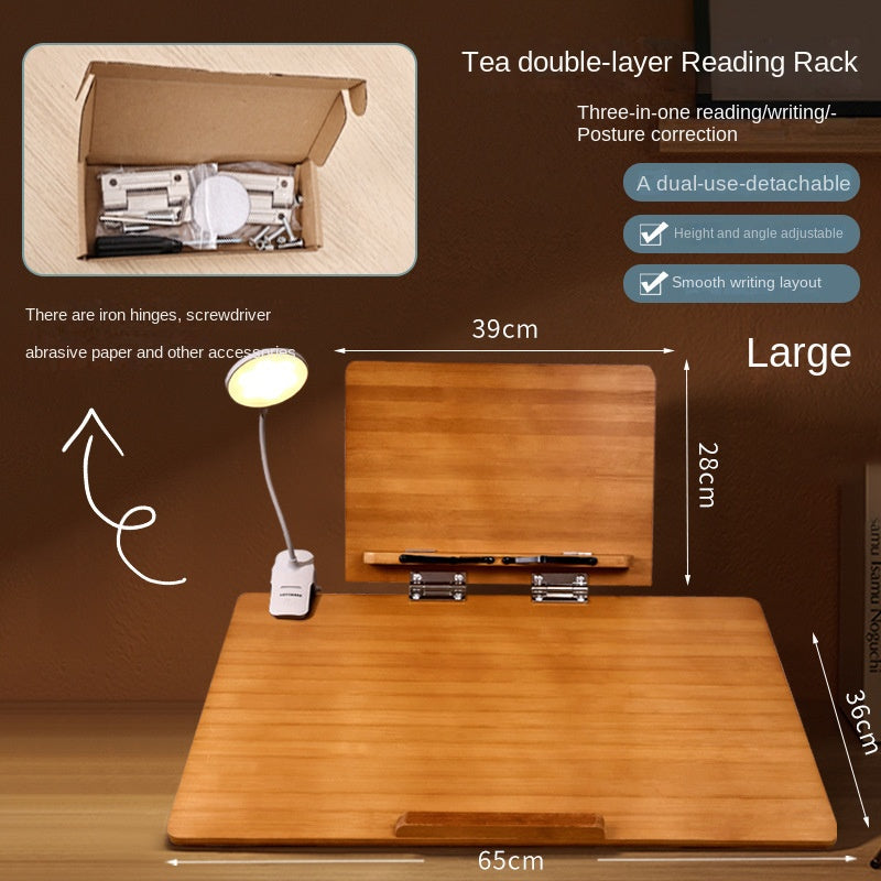 Double-Layer Writing Board,Adjustable Tilt Book Rack Wooden Reading Stand