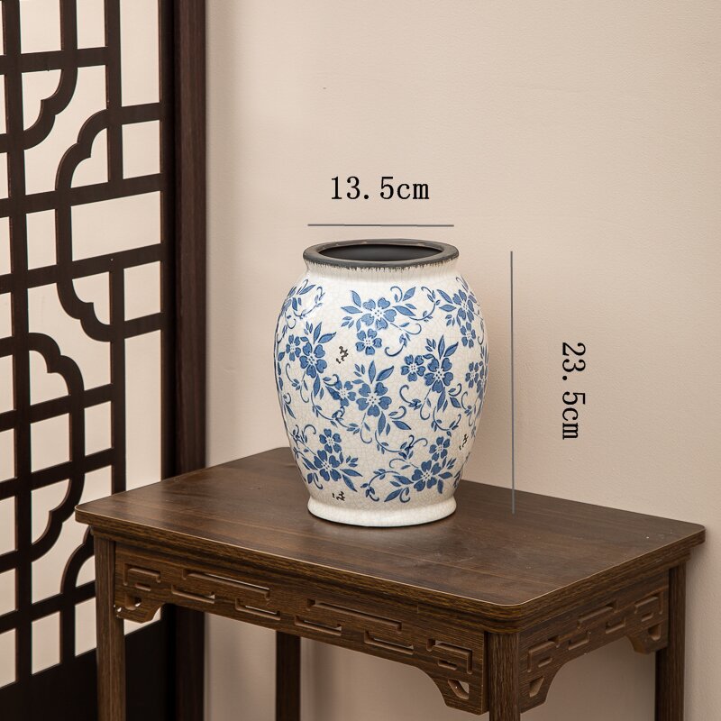 New Chinese style blue and white porcelain ceramic vase vintage ice cracked ornament for living room