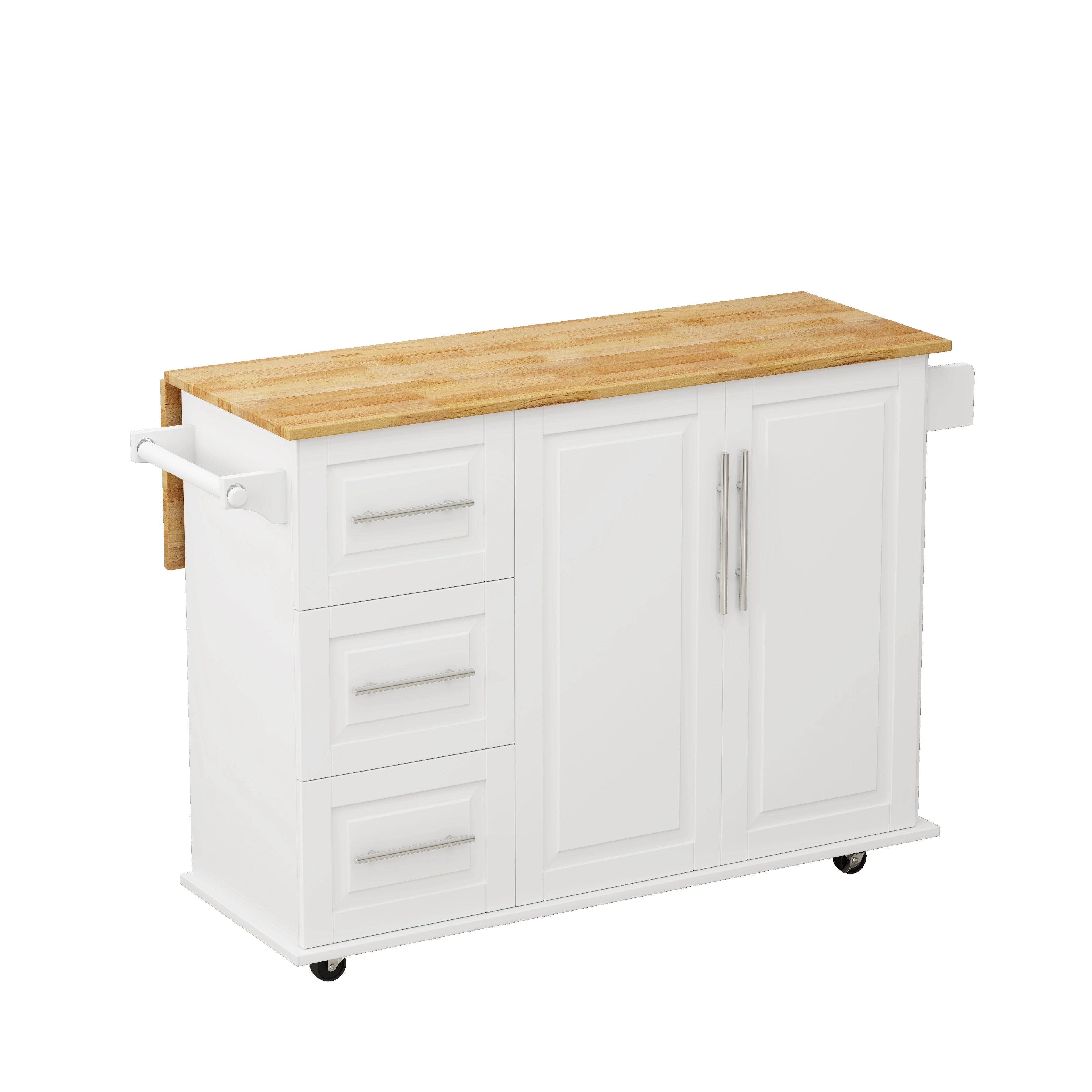 Kitchen Island Cart with 2 Door Cabinet and Three Drawers,43.31 Inch Width with Spice Rack,Towel Rack (White) - Velora Home Deco