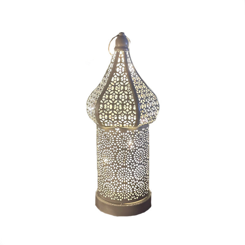 Moroccan-style Wrought Iron Decorative Lamp, Battery-operated LED Night Light, Vintage Mosque Lamp for Ramadan Events.