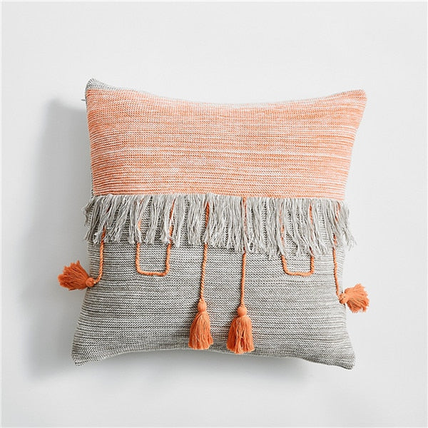 Cable Knit Cushion Cover Vintage Mix color Grey Blue Orange Tassels Pillow Case Soft Home Decor Pillow cover Bohemia Pillow