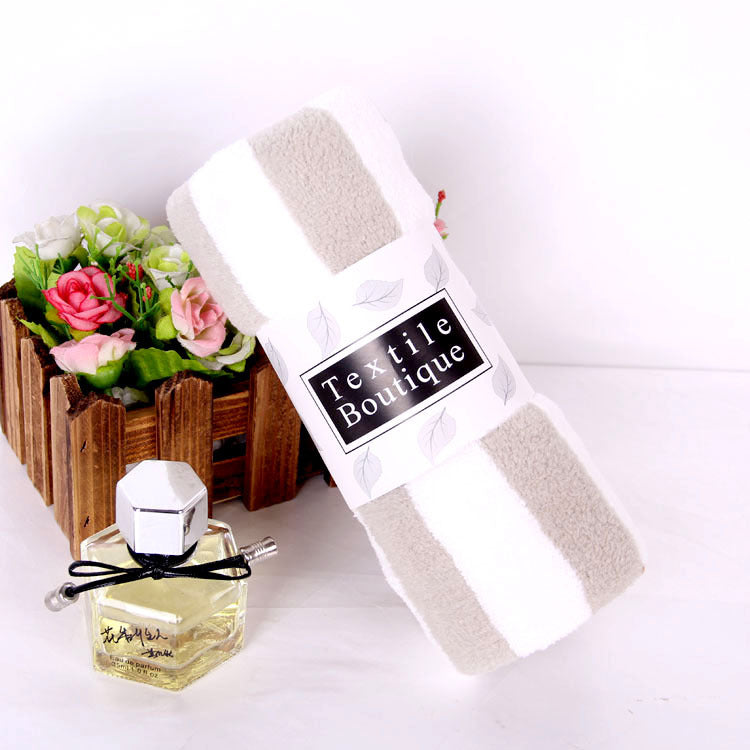 Coral Fleece Towel Thickened Absorbent Striped Edge Towel - Velora Home Deco