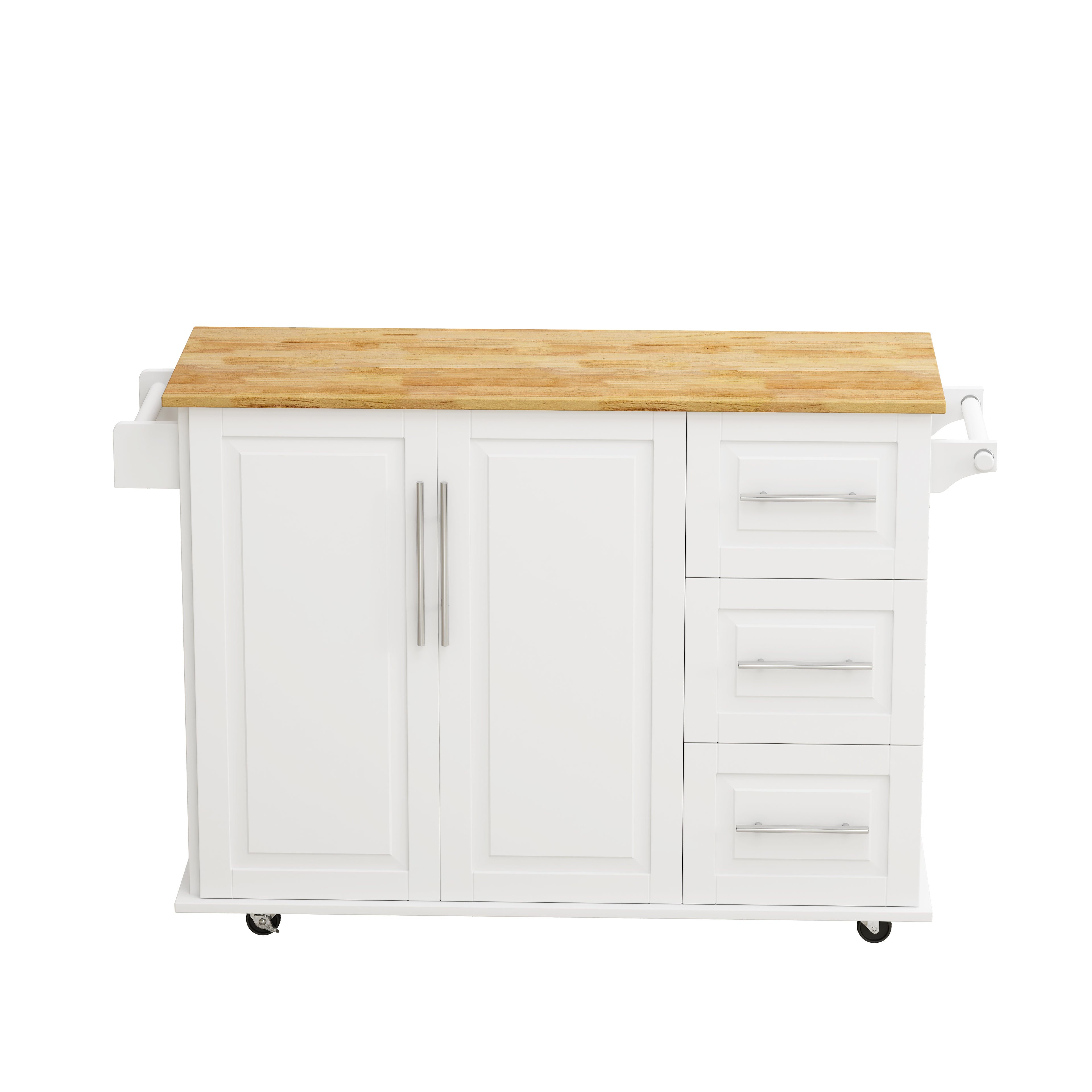 Kitchen Island Cart with 2 Door Cabinet and Three Drawers,43.31 Inch Width with Spice Rack,Towel Rack (White) - Velora Home Deco