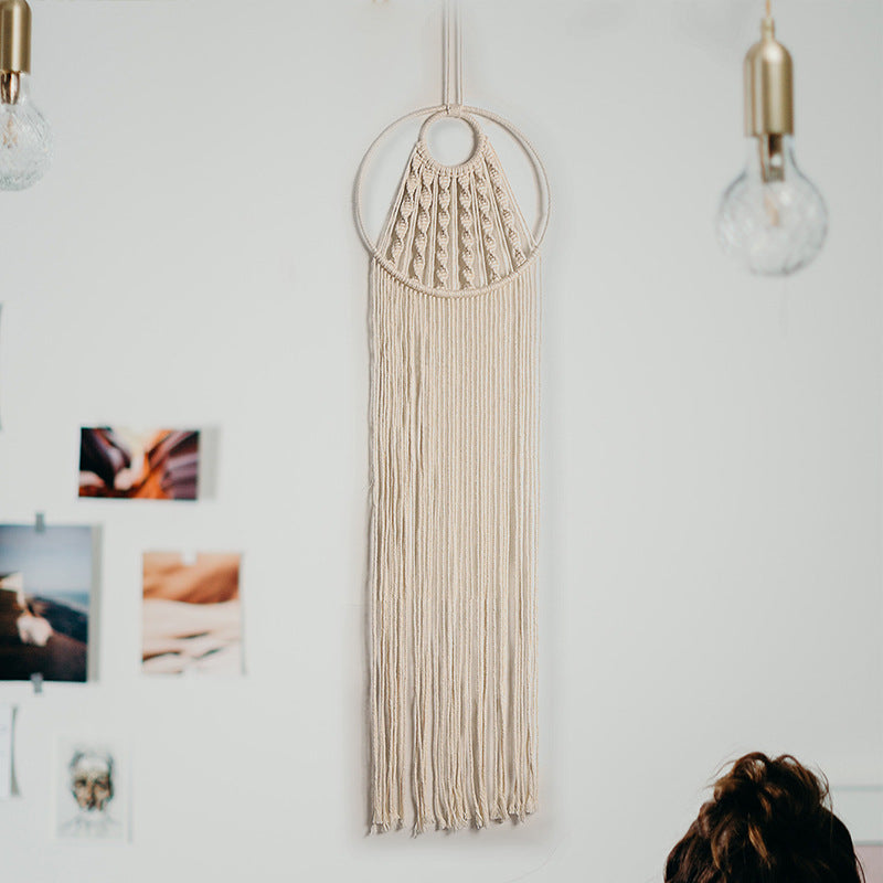 Hand Woven Cotton Thread Tassel Double Circle Tapestry Wall Tapestry Hanging Background Bohemian Wall Hanging