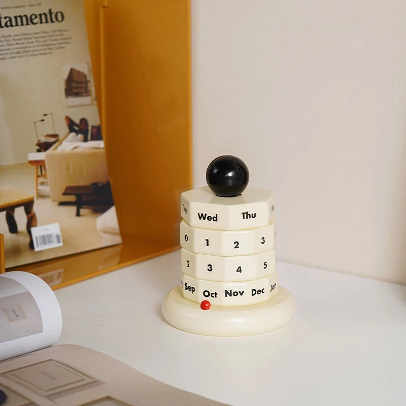 Wooden Perpetual Date Rotatable Desk Calendar Blocks Home Decor Cream White Wooden Calendar