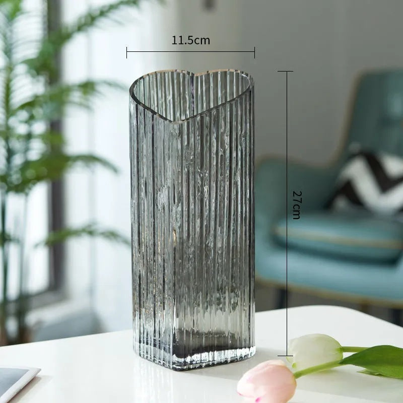 Net Red Creative Love Vase Light Luxury High Grade Ins Living Room Dry Flower Arrangement Flowers Hydroponic Transparent Glass Ornaments