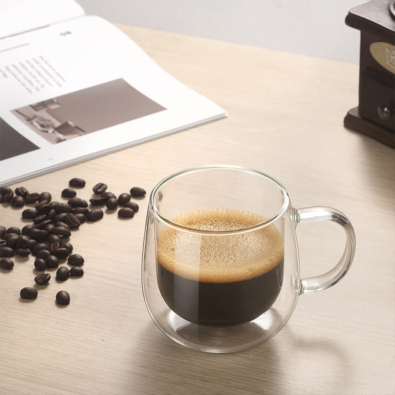 Double-Walled Glass Cup, Household Water Cup, Borosilicate Glass, Heat-Resistant, With Handle, Coffee Cup, Simple Design,