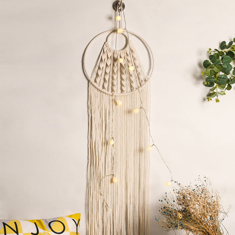 Hand Woven Cotton Thread Tassel Double Circle Tapestry Wall Tapestry Hanging Background Bohemian Wall Hanging