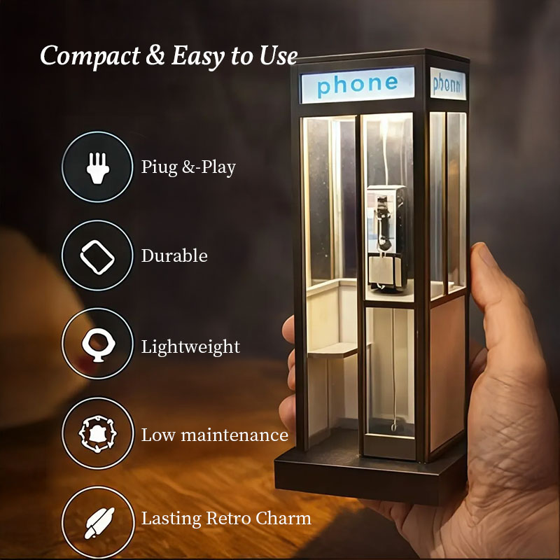 Retro Vintage Phone Booth Table Lamp - Classic Telephone Booth Night Light with Warm LED, Decorative Home/Office Desktop Lamp