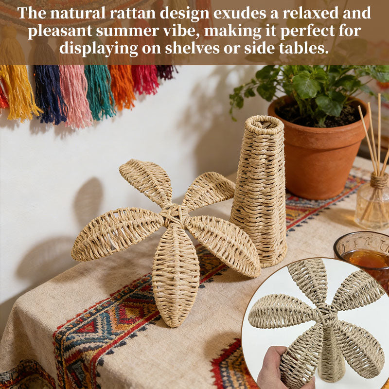 Handwoven Straw Flowers & Coconut Tree Sculpture, Boho Home Decor, Aesthetic Instagram Props for Photography