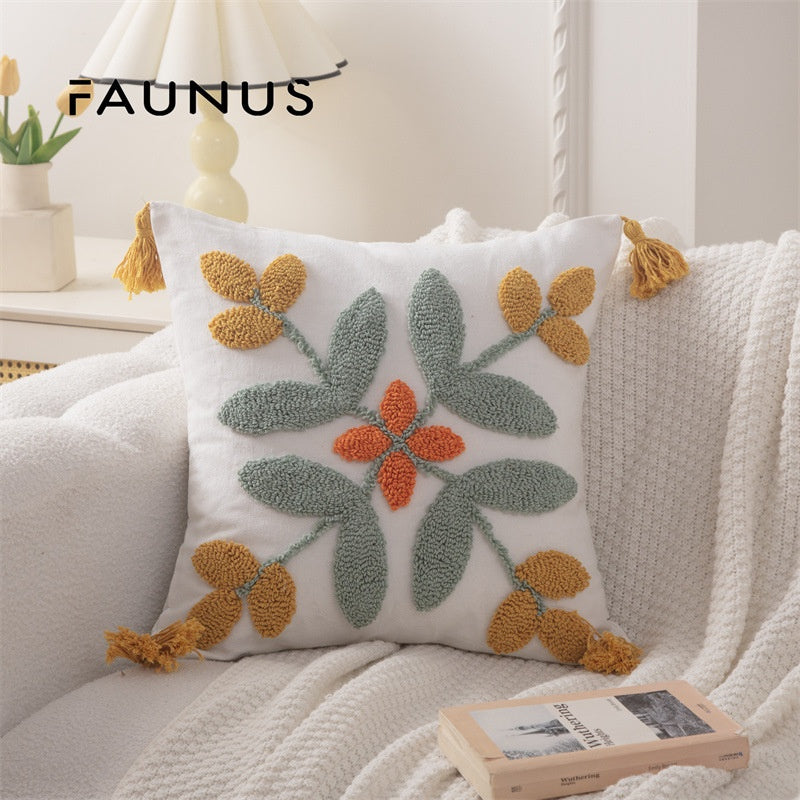 Style Leaf Tufted Ethnic Bohemian Moroccan Sofa Circle Velvet Embroidered Pillow Cushion