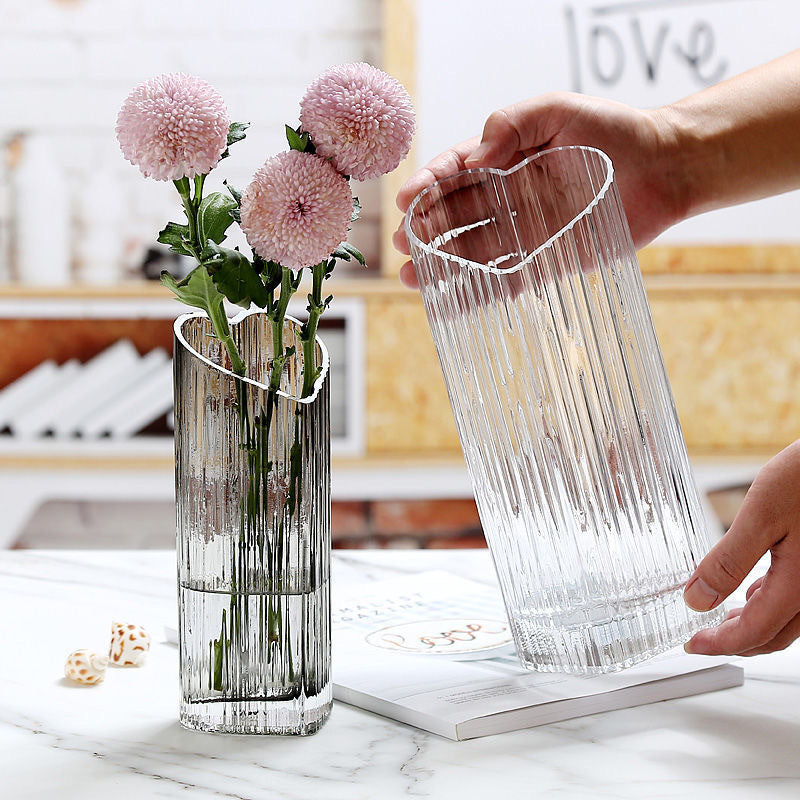 Net Red Creative Love Vase Light Luxury High Grade Ins Living Room Dry Flower Arrangement Flowers Hydroponic Transparent Glass Ornaments