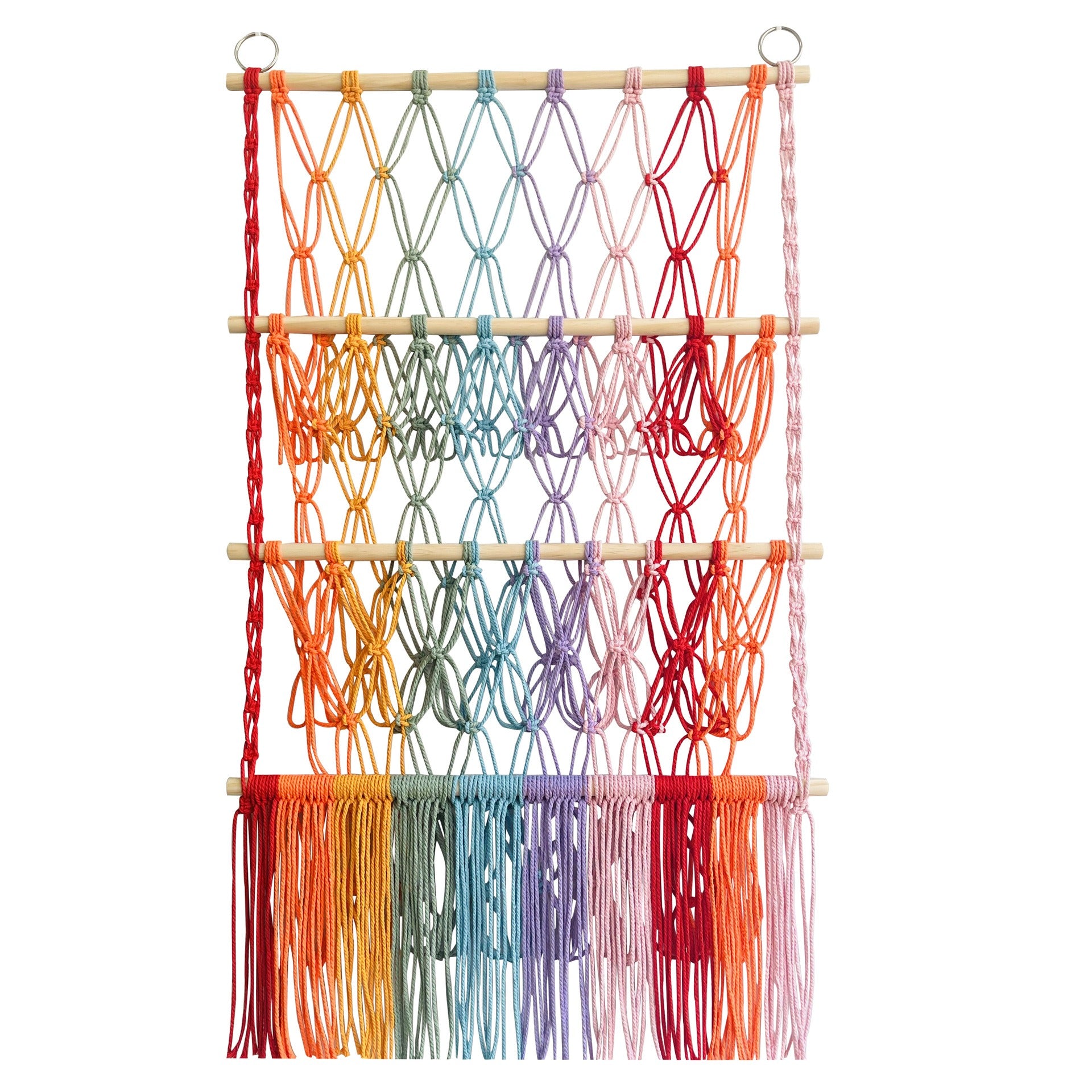 Simple decoration of shelves for children's rooms book ornaments wooden sticks 3-layer plush Bohemian toy storage net bag