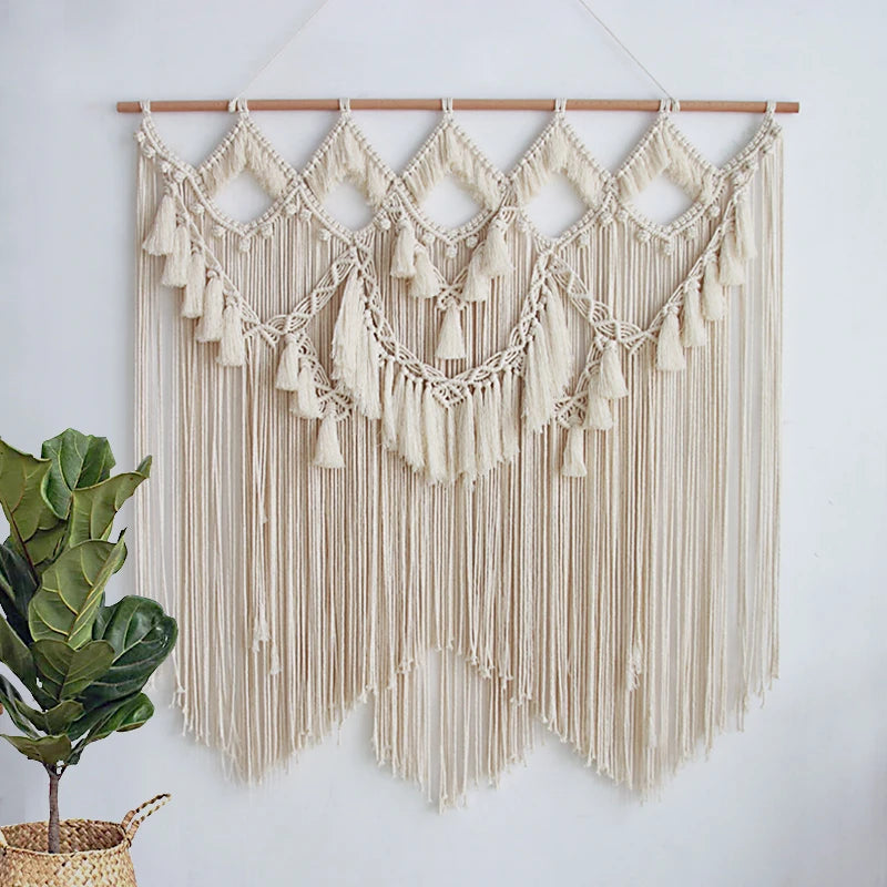 Large Bohemian Tapestry Wall Hanging Chic Art Bedroom Boho Home Decor Sofa Background Elegant Handmade Woven Macrame Tapestry - Velora Home Deco