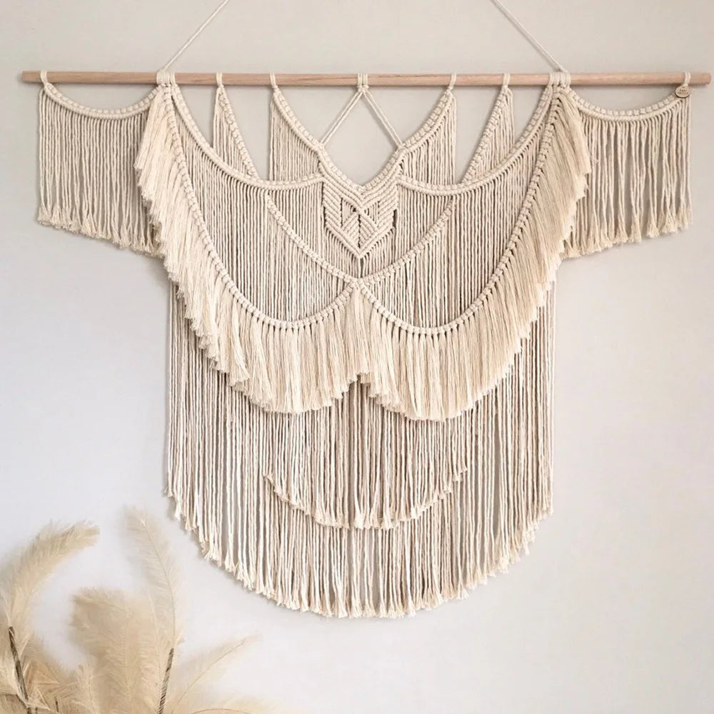 Large Macrame Tapestry Wall Hanging Geometric Art Wall Decor Bohemian Home Bedroom Background Chic Handicrafts Woven Tapestry - Velora Home Deco