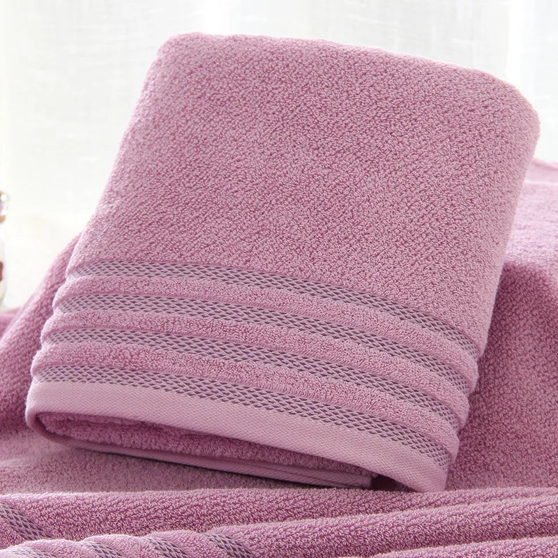 New Stripe Cotton Towel Bath Towel of Three Sets Solid Color Thicken Bathroom Towels Set - Velora Home Deco