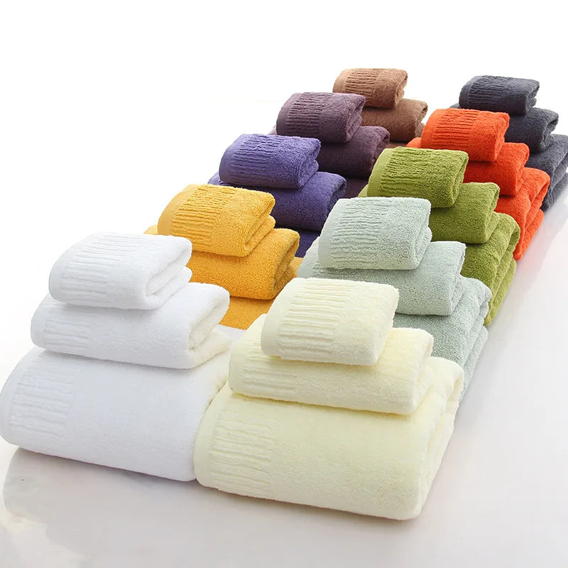 Cotton Thicken bath towel set hand towel face towel and bath towels for adults 10 colors  100% cotton - Velora Home Deco