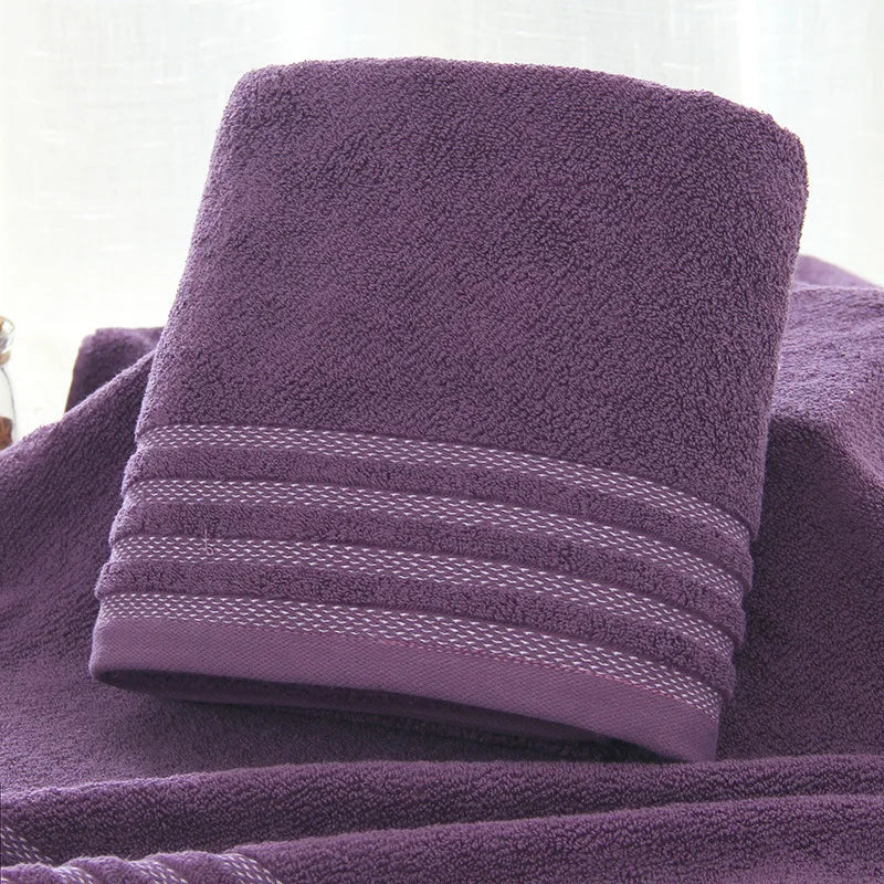 New Stripe Cotton Towel Bath Towel of Three Sets Solid Color Thicken Bathroom Towels Set - Velora Home Deco