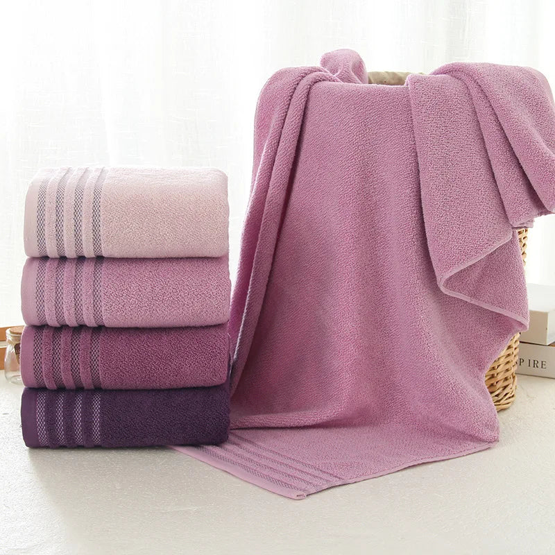 New Stripe Cotton Towel Bath Towel of Three Sets Solid Color Thicken Bathroom Towels Set - Velora Home Deco
