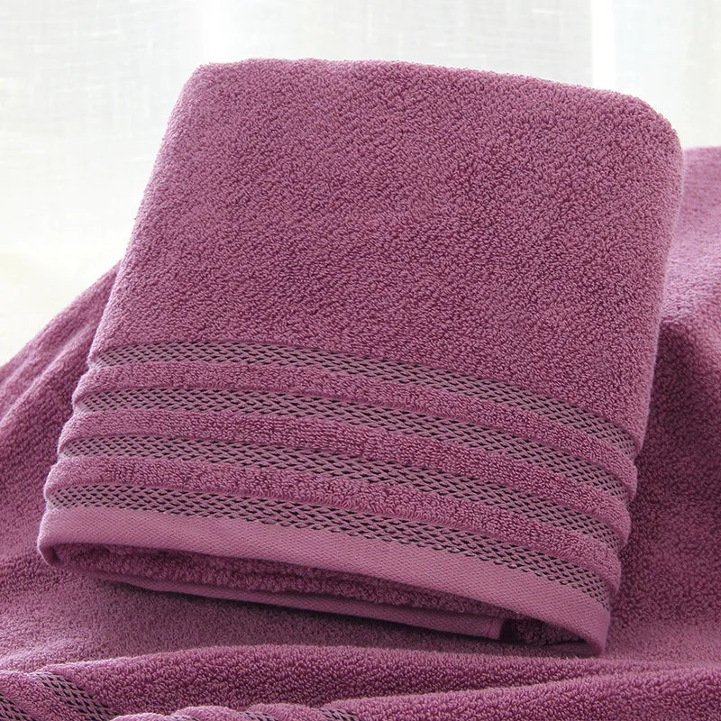 New Stripe Cotton Towel Bath Towel of Three Sets Solid Color Thicken Bathroom Towels Set - Velora Home Deco